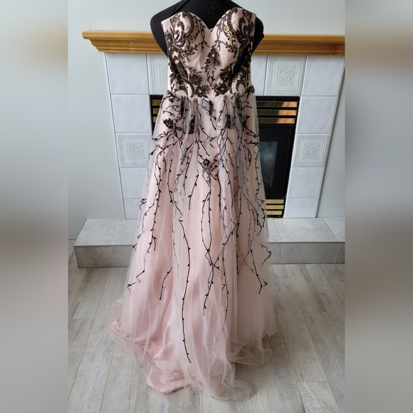 Grad Prom Embroidered & Beaded Gown. Pink w Brown Stunning! - Picture 4 of 11